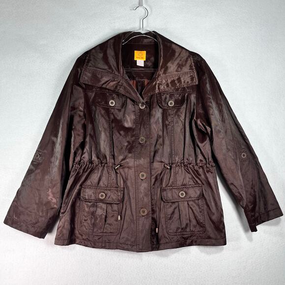 Ruby Rd. Jacket Women's 16 Metallic Brown Drawstring Waist Large Collar Pockets - Picture 2 of 10